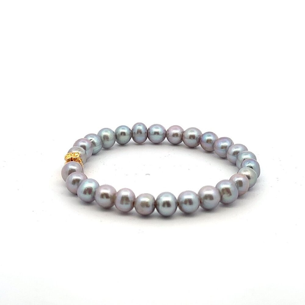 18K Gold Money Bag Lucky Charm Gray Pearl 6-7mm x 6-7.5mm - Picture 3 of 9